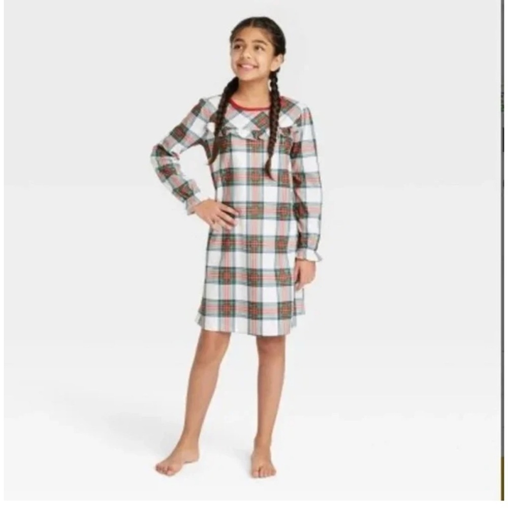 Wondershop girls kids plaid Christmas dress pajamas size. 10